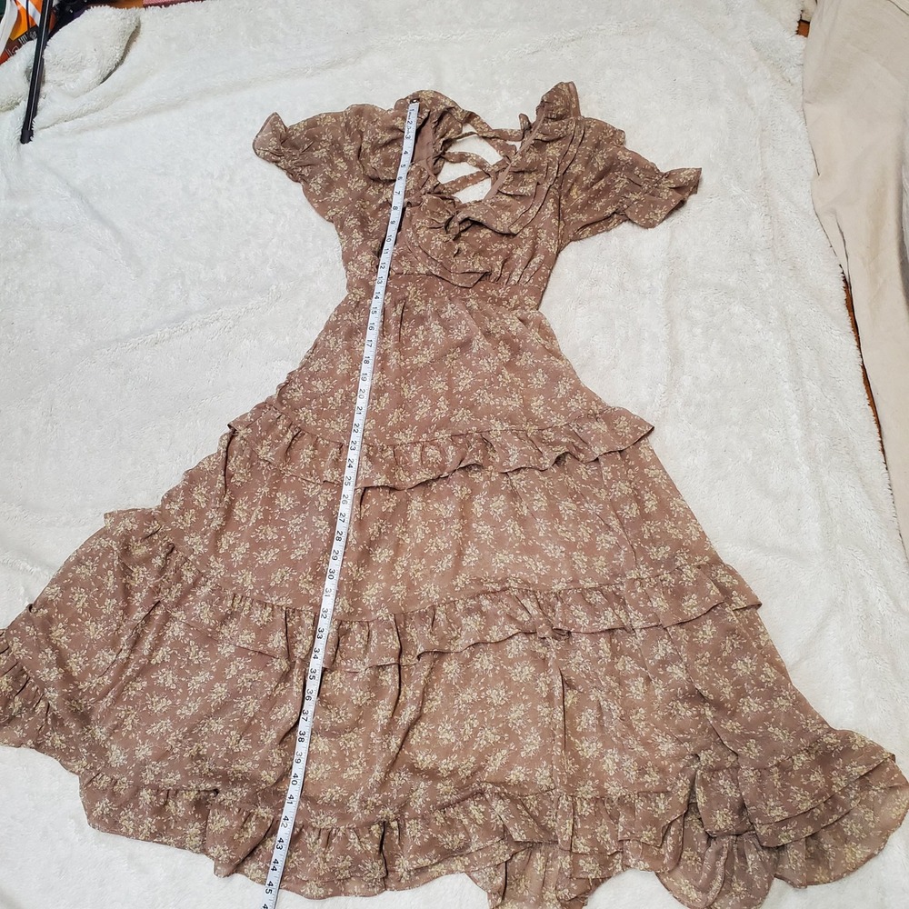 Petal & Pup Beige Floral Ruffle Tiered Dress Small Cottagecore Romantic Feminine - Picture 11 of 13